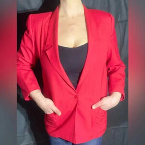Ira Joyce Vintage 80s Red Retro Single Button Blazer‎